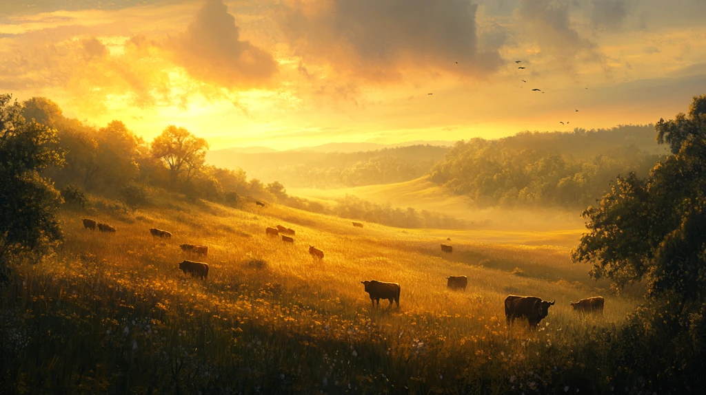 清晨太阳牛群乡村