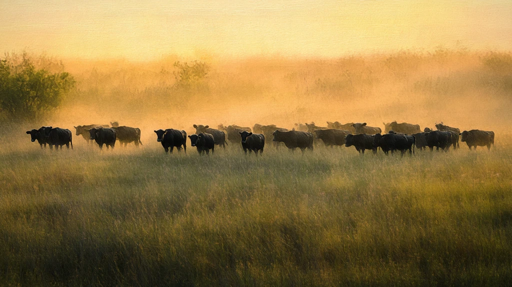 不冻河清晨晨雾牛群