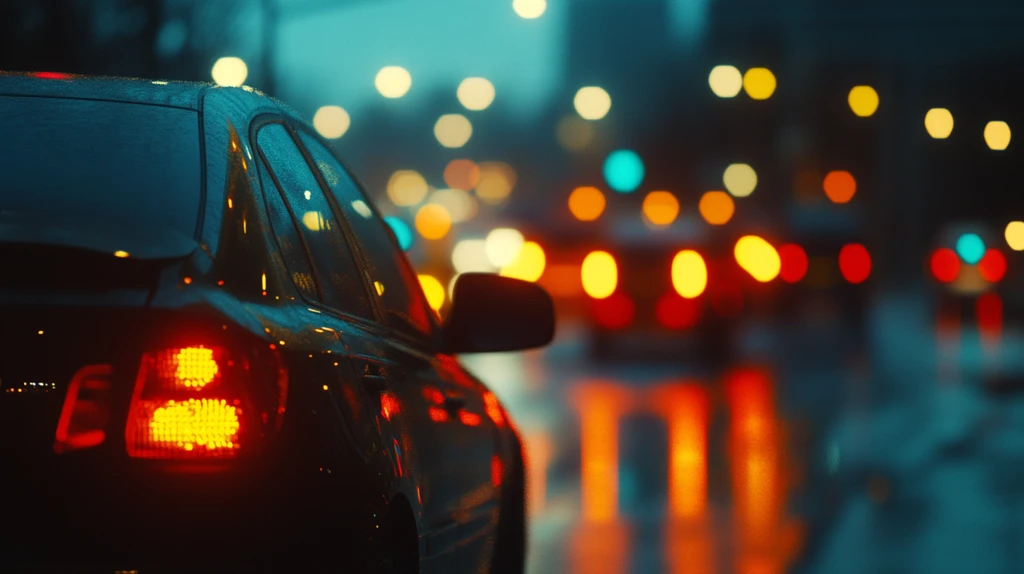 夜晚路口等红灯的车辆