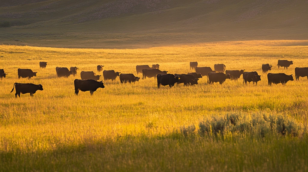 傍晚草原牧归牛群