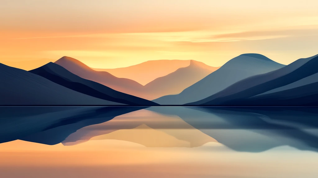 霞光远山倒影剪影湖面