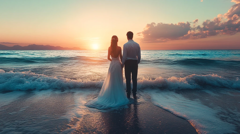 婚纱照大海背景