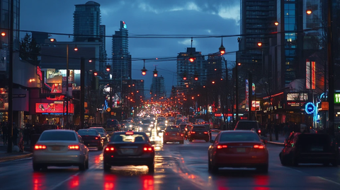 城市黄昏街道夜景