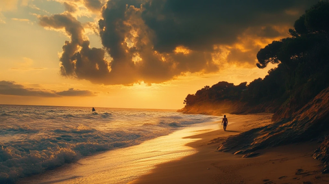 假日海滩夕阳风光