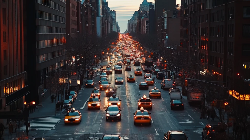 城市黄昏街道夜景