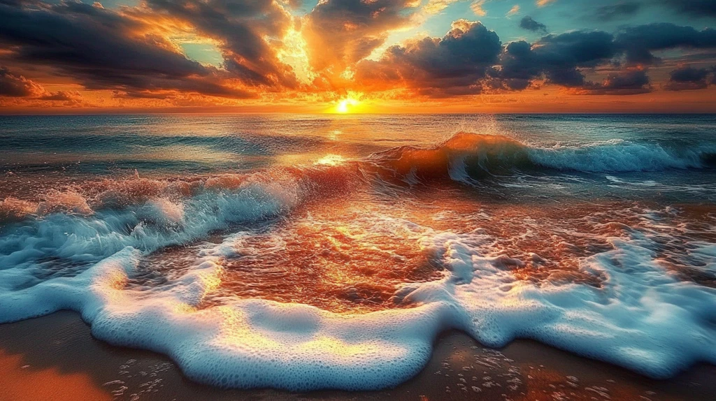 海浪浪花日出日落