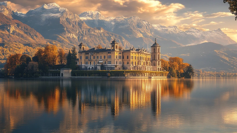欧式地产山峰湖水湖泊