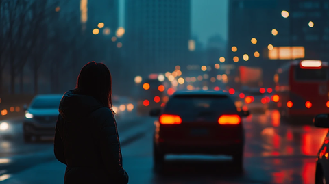 夜雨赶路的女人