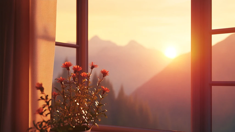 窗外绚丽的日出