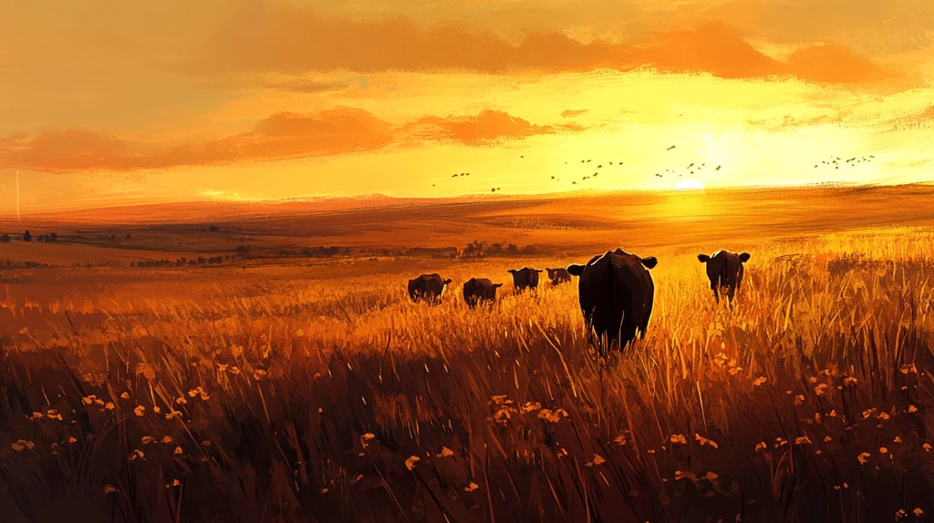 草原夕照牛群
