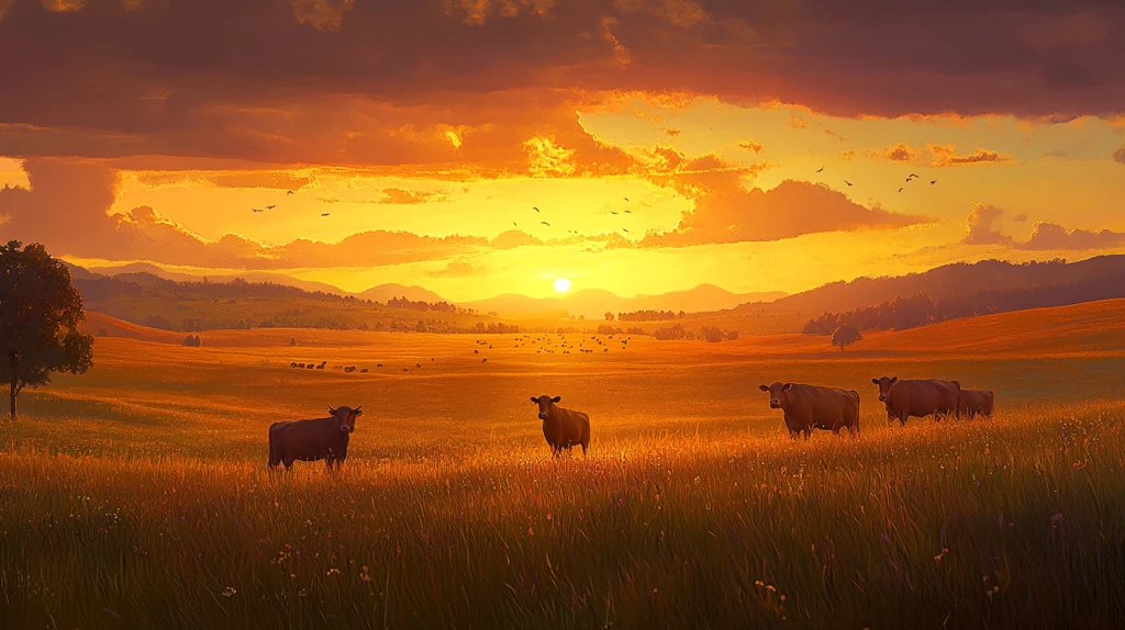 清晨太阳牛群乡村