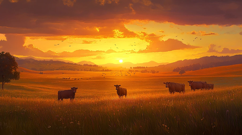 清晨太阳牛群乡村