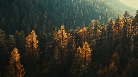 金秋茂密落叶松林