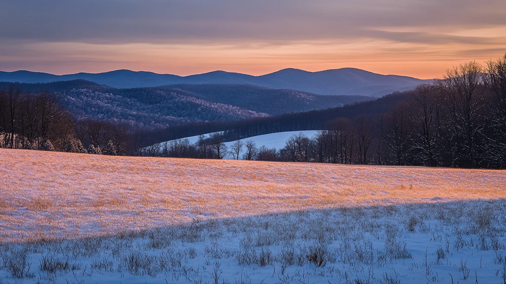 雪景日出荒山冰冷