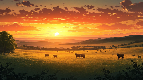 清晨太阳牛群乡村