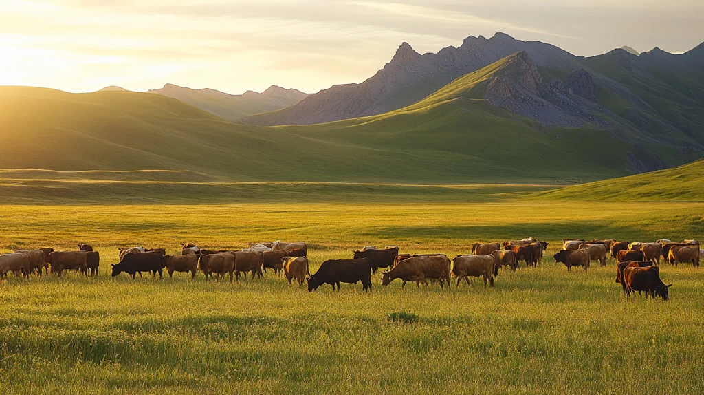 傍晚草原牧归牛群