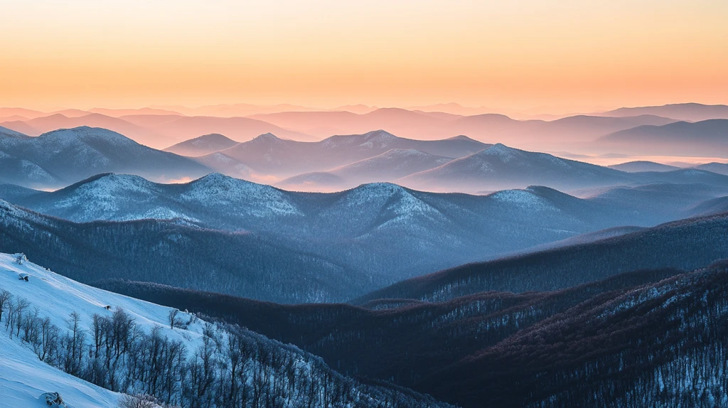 雪峰远眺晨光映照
