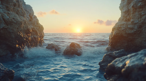 阳光夕阳太阳岩石岸边