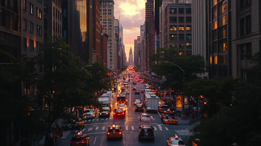 城市黄昏街道夜景