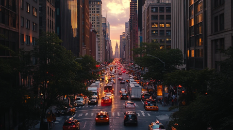 城市黄昏街道夜景