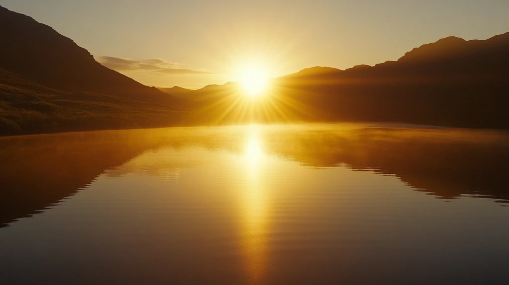金色阳光撒满湖面