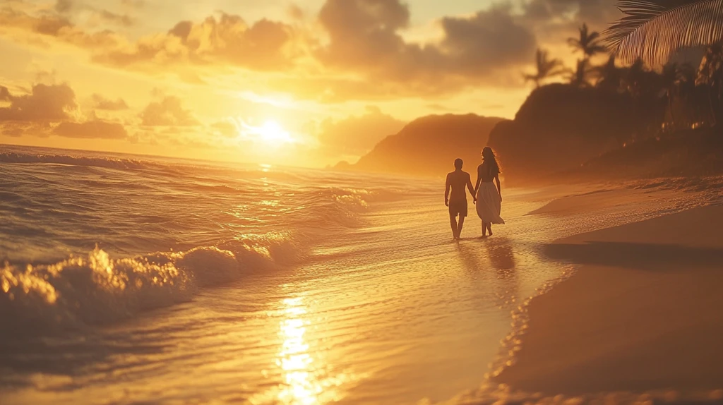 海边漫步的情侣