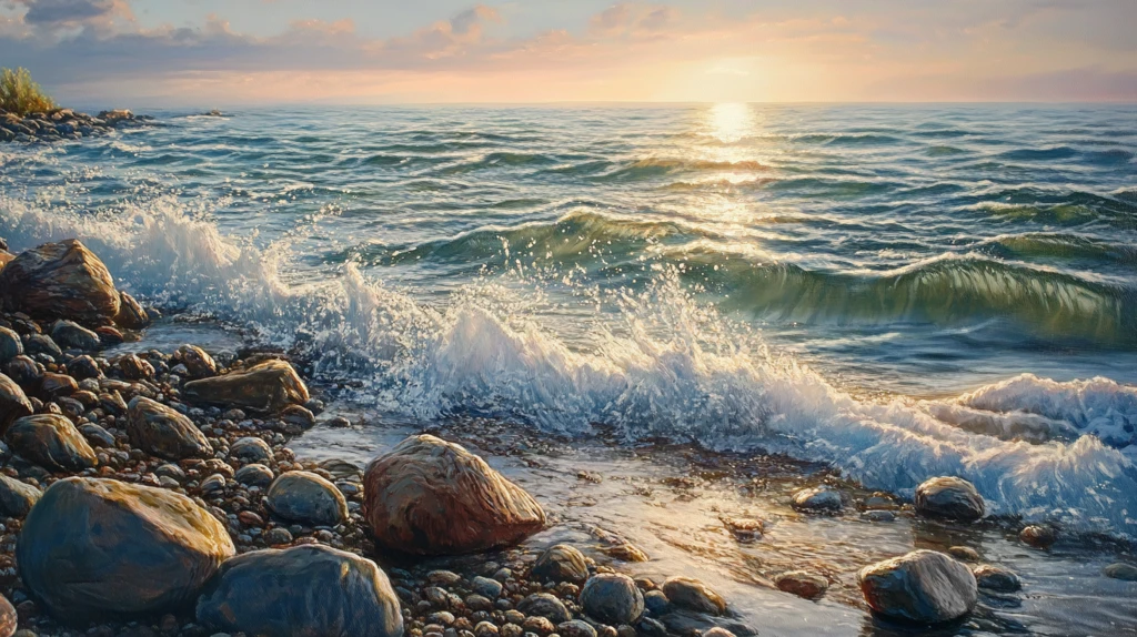 阳光夕阳太阳岩石岸边