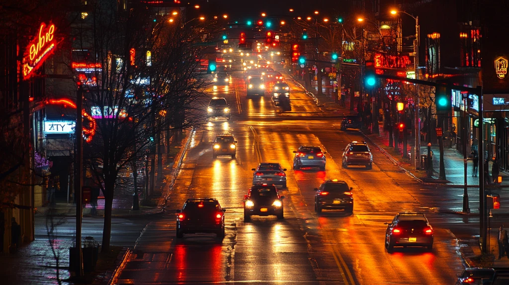 夜晚灯光道路交通