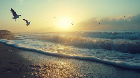 海边夕阳落日余晖背景