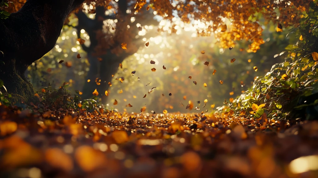 唯美逆光秋天黄树叶