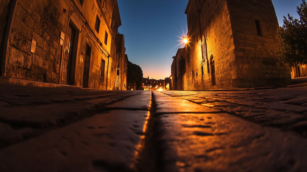 黄昏夕阳石板路