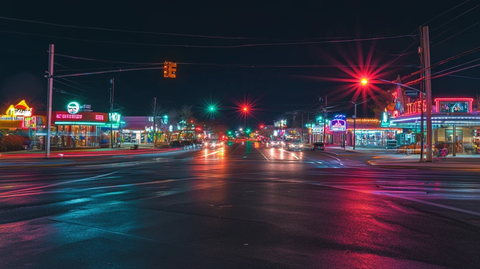 夜晚城市红绿灯路口