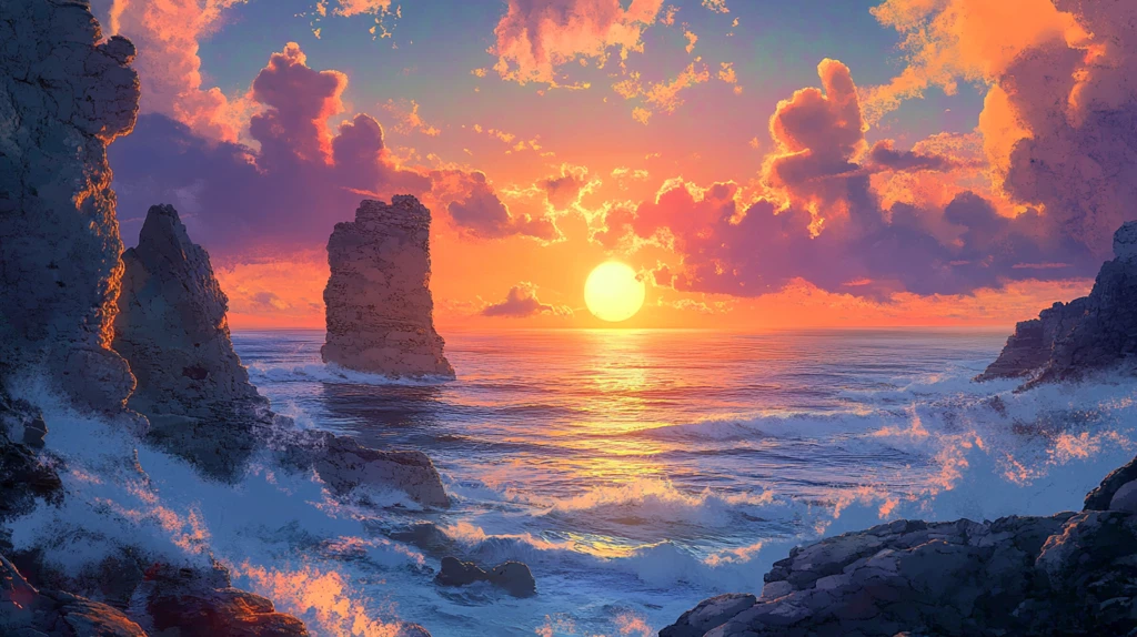 唯美海岸风景插画