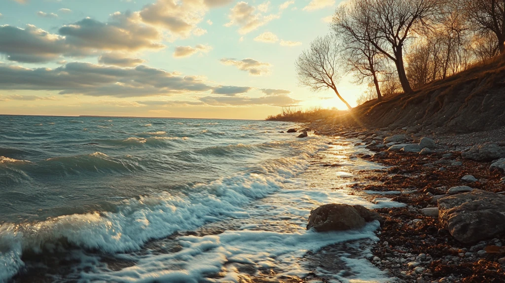阳光夕阳太阳岩石岸边