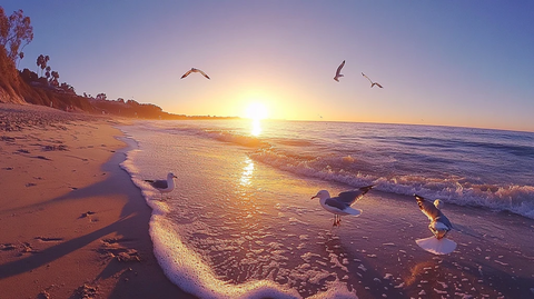 日出与海鸥