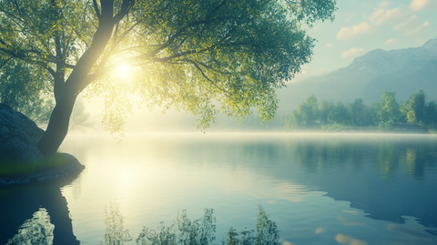 池塘日出全景图