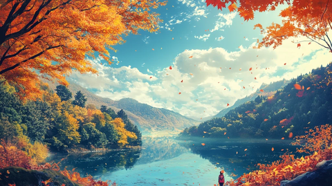 金秋山林河水图