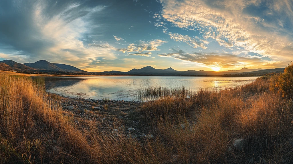 池塘日出全景图