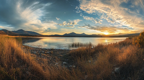 池塘日出全景图