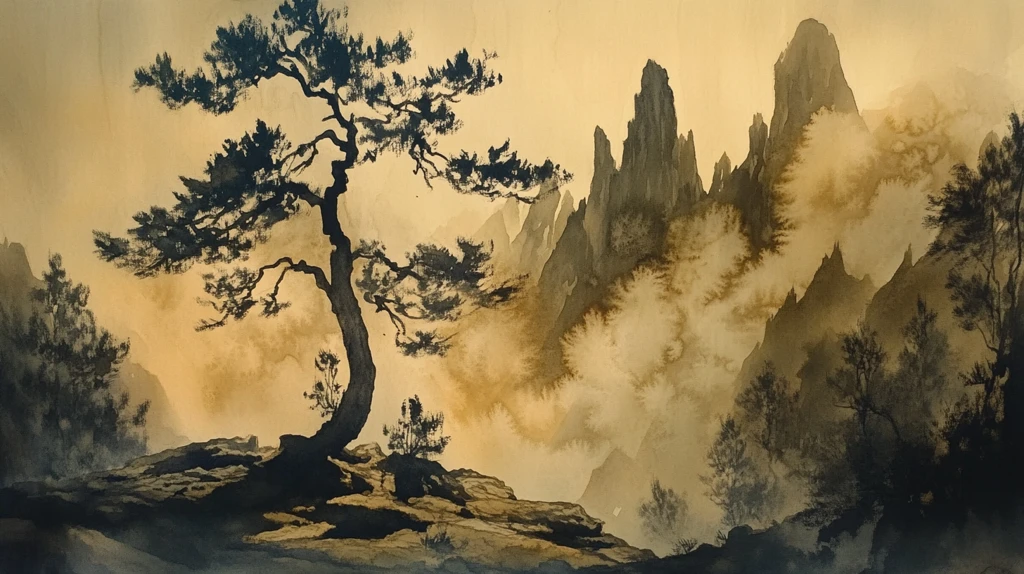 迎客松水墨山川