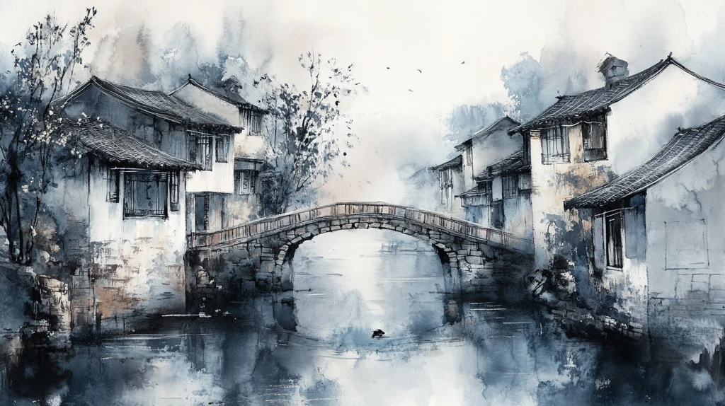 乌镇水彩水墨山水