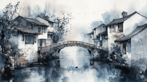 乌镇水彩水墨山水