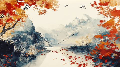 古风秋天景色插画