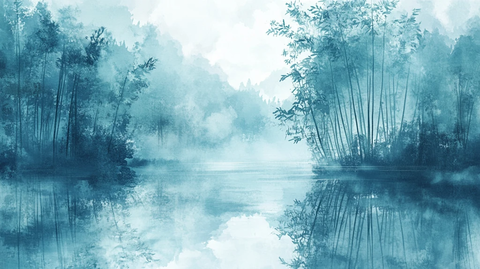 意境竹林山水画