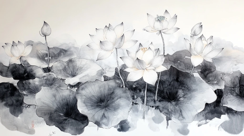 巨幅水墨荷花