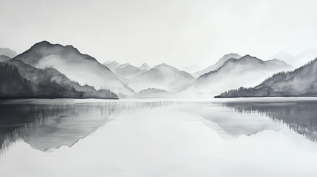 水墨山水倒影禅境