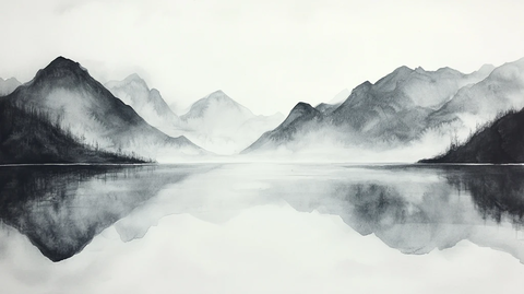 水墨山水倒影禅境