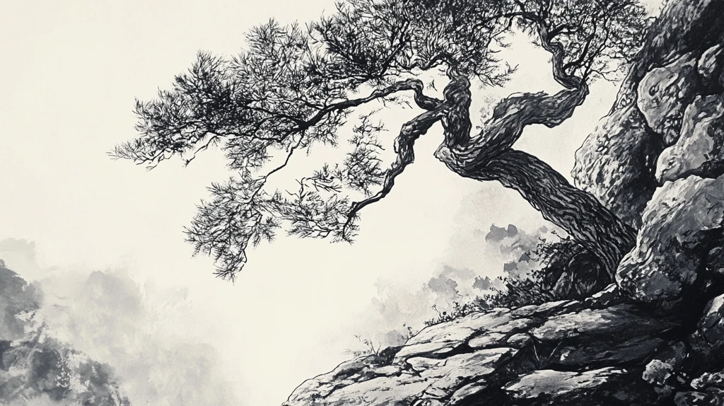 迎客松水墨写意画