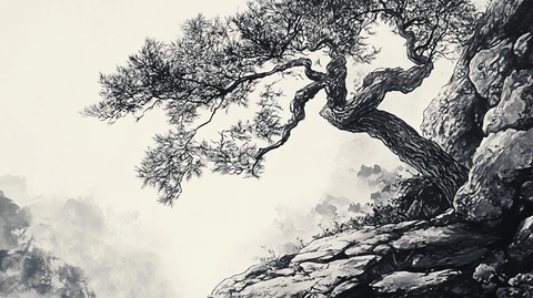 迎客松水墨写意画