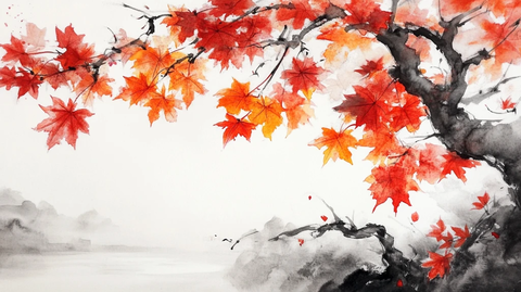 枫叶水粉画